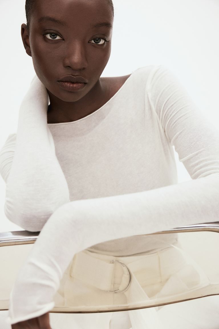 Cashmere-blend top - White - Ladies | H&M GB | H&M (UK, MY, IN, SG, PH, TW, HK)