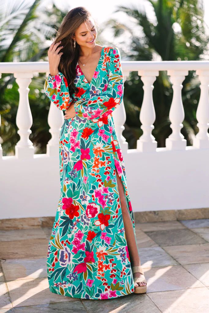 Just Feels Right Teal Blue Floral Maxi Dress | The Mint Julep Boutique