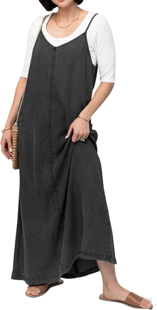 loveimgs Women Vintage Spaghetti Strap Denim Maxi Dress Long Jean Overall Dress Flowy Boho Sundre... | Amazon (US)