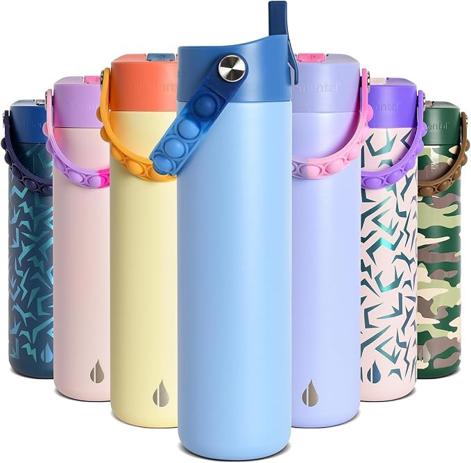 Elemental Insulated Water Bottle for Teen Boys & Girls, Stainless Steel Water Bottle with Straw &... | Amazon (US)
