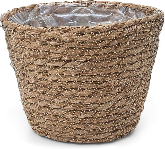 Small Basket Planter 7.1" x 5.9" Seagrass Containers, Hand Woven Wicker Cover Storage, Stylish Pl... | Amazon (US)