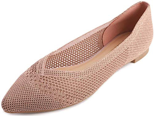 FEVERSOLE Women's Woven Pointy Fashion Cutouts Breathable Knit Flat Shoes Pointed Rose Gold Size 8.5 M US | Amazon (US)
