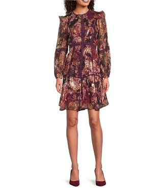 Eliza J Balloon Sleeve Ruffle Pattern Mini Dress | Dillard's | Dillard's