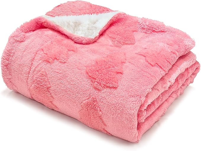 50x60 Inches Sherpa Christmas Blanket for Holiday Home Decor, Pink Xmas Tree Jacquard Soft Flanne... | Amazon (US)