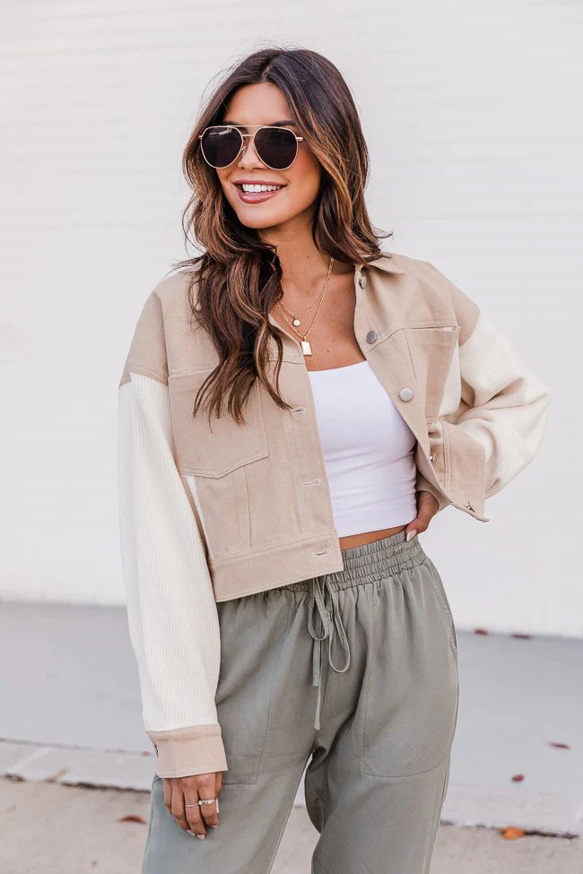 This Is Unnecessary Taupe/Cream Knit Contrast Oversized Jacket FINAL SALE | The Pink Lily Boutique
