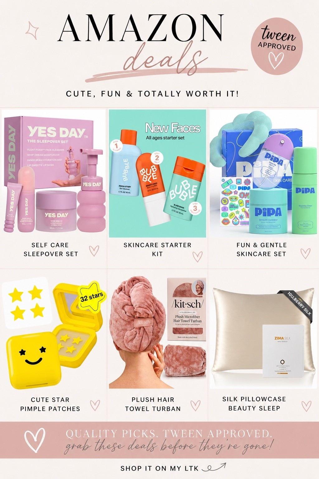 Tween-approved favorites are on Amazon Prime Deal! 💗✨

These are some of the cutest self-care finds—from skincare starters to beauty sleep essentials—and they’re perfect for gifts or stocking up while they’re on sale.

🛍️ Shop all my Prime Deals in my LTK before they’re gone!

#LTKSaleAlert #LTKBeauty #LTKKids