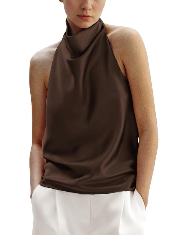 Women's Silk Satin Tank Tops Halter Draped Front Sexy Backless Womens Summer Tops Elegant Camisol... | Amazon (US)