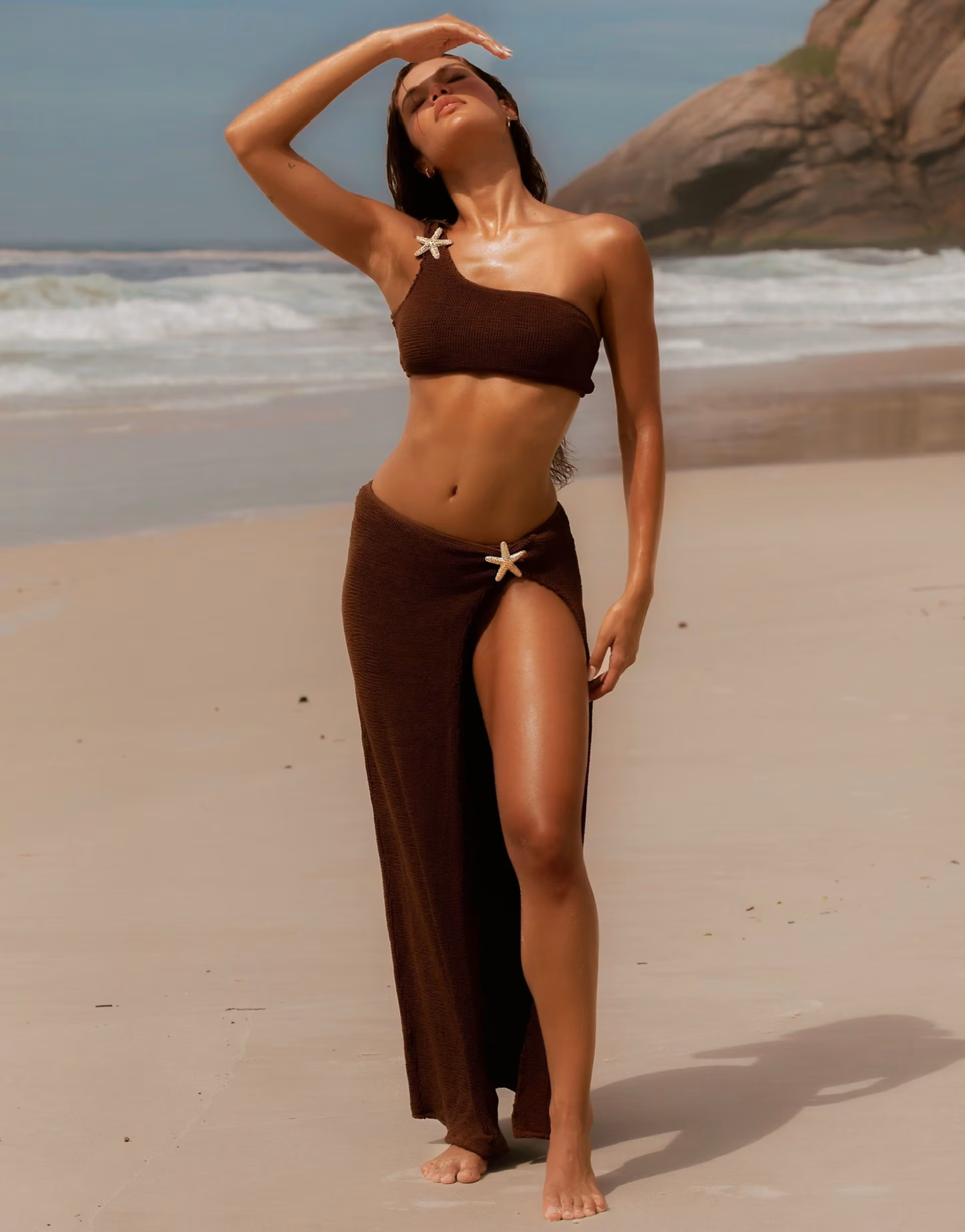 Moda Minx X Agnes Pimentel maxi scrunch maxi beach skirt in coffee | ASOS (Global)