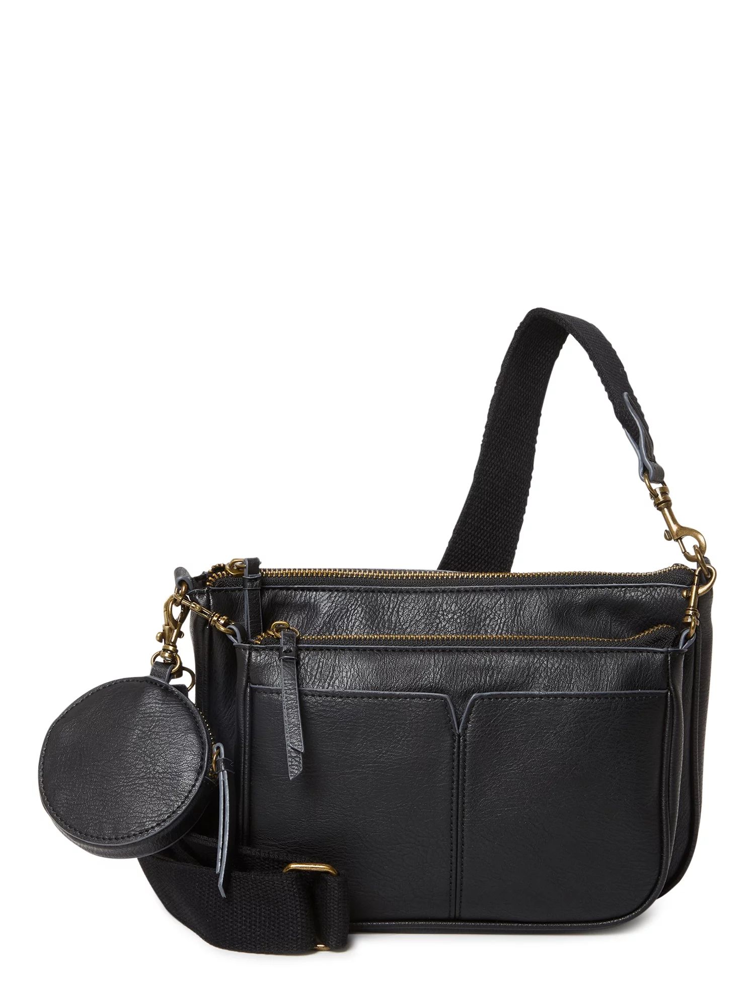 Time and Tru Women's Faux Leather Dana Crossbody Handbag Black - Walmart.com | Walmart (US)