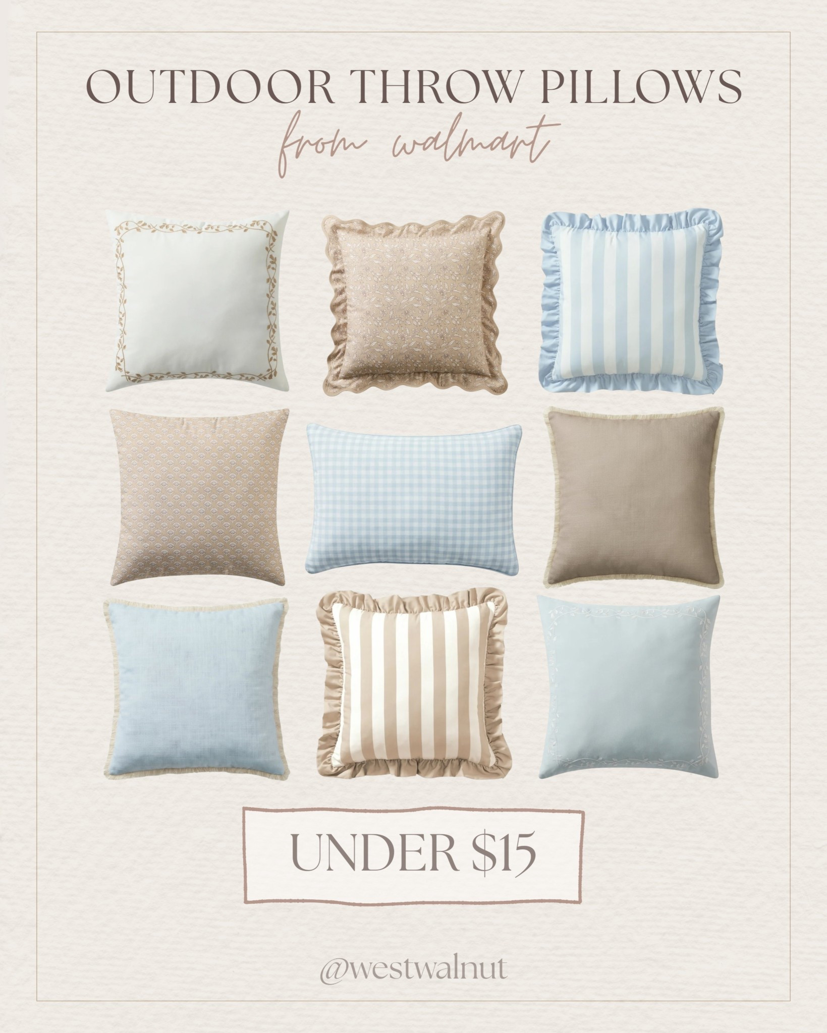 I’m so impressed by these spring outdoor pillows from Walmart! They have such a high end, designer look but are each under $15 which makes them super affordable even when buying multiple to create a layered pillow look on your patio furniture! And with these color and pattern combos, I feel like the layering options are limitless!

#outdoorpillows #affordabledecor #homeonabudget #patiodecor 

#LTKHome