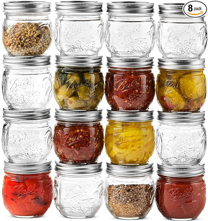 Ball Regular Mouth Mason Jar 8 oz, [Set of 8] Canning Jars, With Airtight Lids & Bands - Toxin-Fr... | Amazon (US)