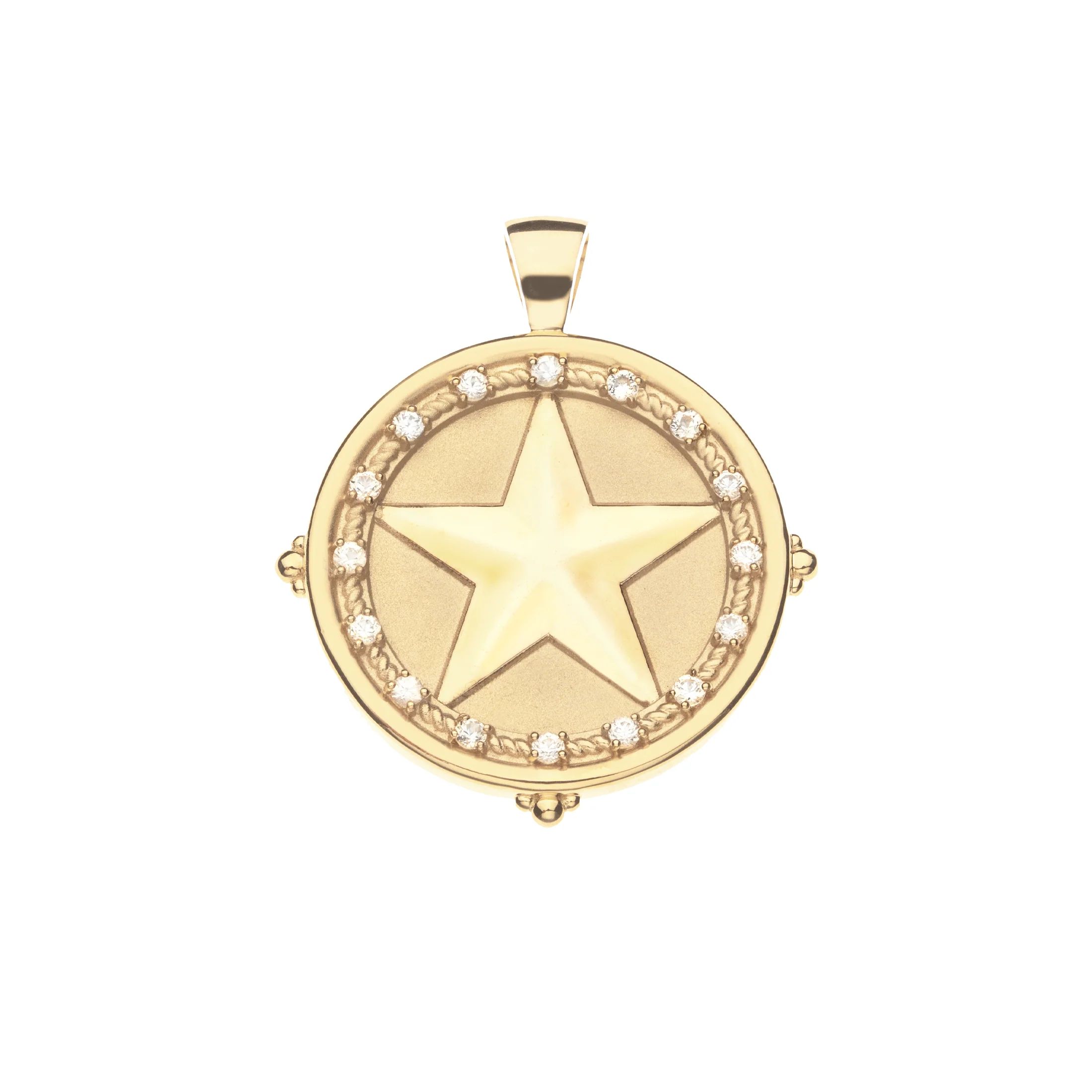 TEXAS JW Original Pendant Coin in 14k Solid Gold with Stones | Jane Win
