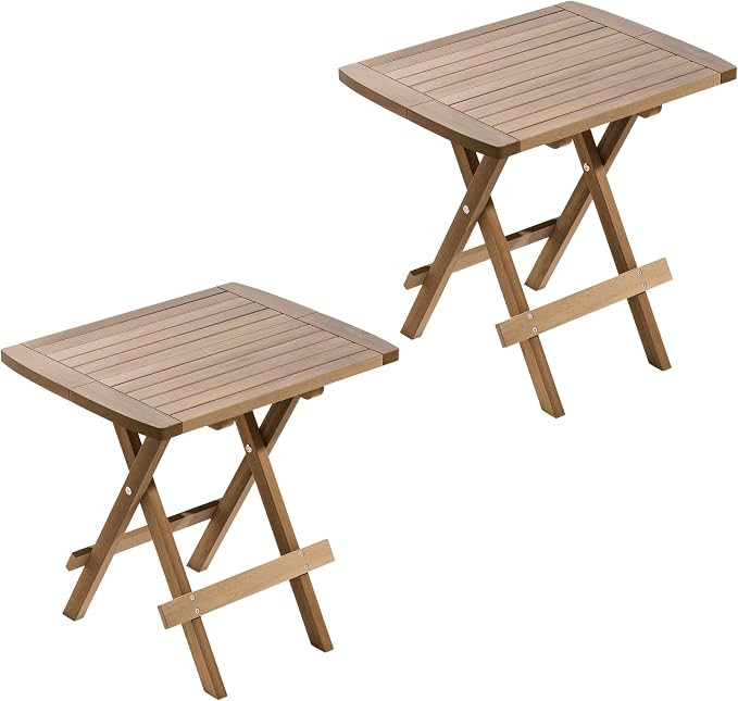 YITAHOME Acacia Wood Outdoor Side Table Set of 2, Patio Folding Circular Arc Square End Table wit... | Amazon (US)