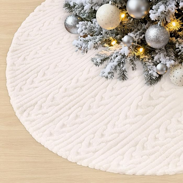 Faux Fur Christmas Tree Skirt Round 48 Inch White Beige Plush Skirts for Merry Christmas Party Ho... | Amazon (US)