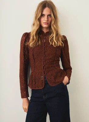 Brown Lace Military Blouse | Mint Velvet