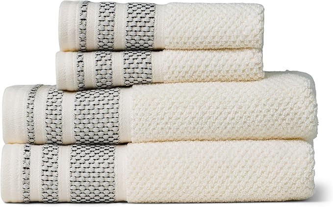 Texere 100% Organic Cotton Rice Weave Jacquard 700 GSM Luxury Bath Towel Sets - 2 Hand Towels, 2 ... | Amazon (US)