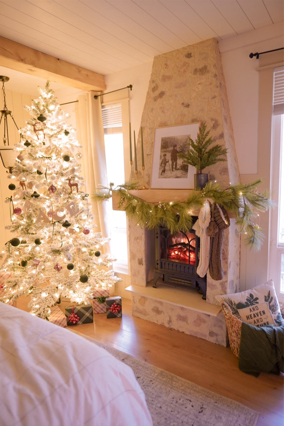 Christmas mantle decor • watch video on my YouTube channel @ashleyhuze 

•white Christmas decor • flocked tree • walmart flocked Christmas tree • simple Christmas decor 

#LTKhome #LTKSeasonal #LTKHoliday