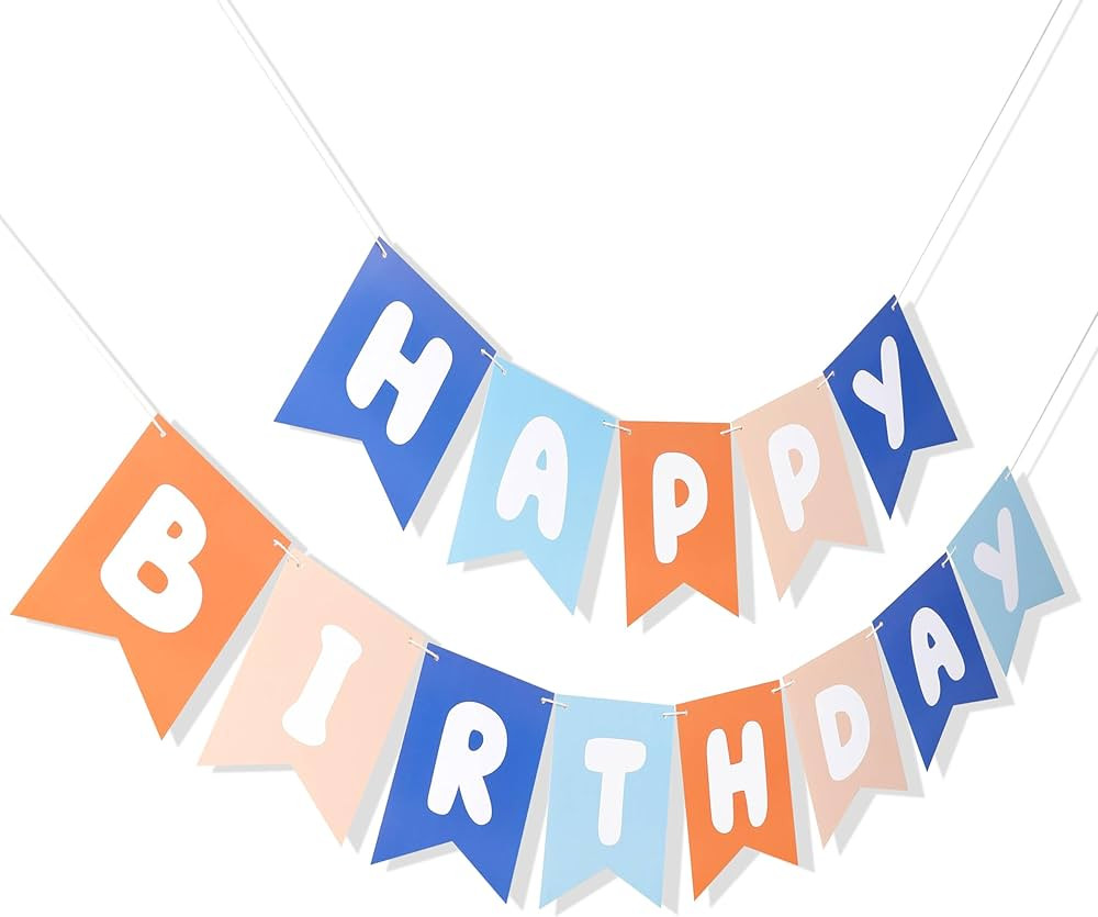 Light Blue Navy Brown Orange Happy Birthday Banner - Birthday Party Decoration for Boys, Happy Bi... | Amazon (US)