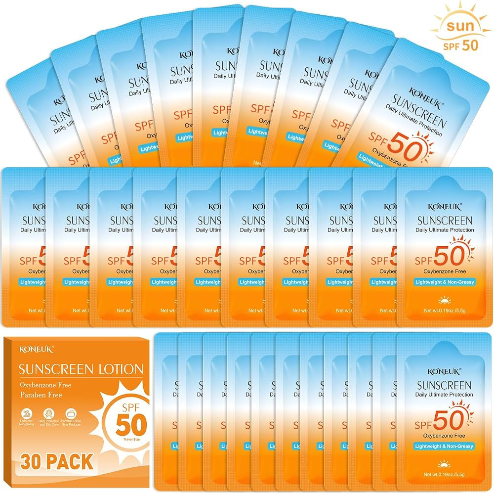 Amazon.com: 30 Pack Travel Size Sunscreen, SPF 50, Bulk Mini Sunscreen for Face and Body, Lightweight and Non-Greasy, Travel Size for Summer Beach and Outdoor, 0.19 OZ/Pack : Beauty & Personal Care | Amazon (US)