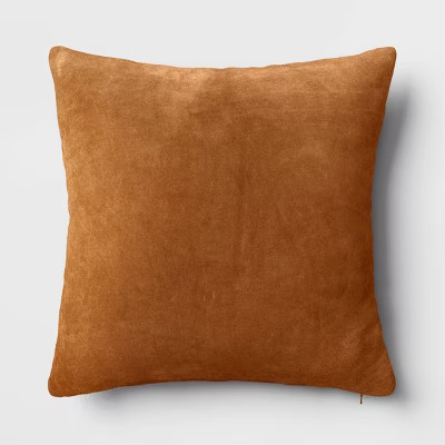 Washed Cotton Velvet Square Throw Pillow Light Brown - Threshold™: Indoor Decorative Cushion, M... | Target