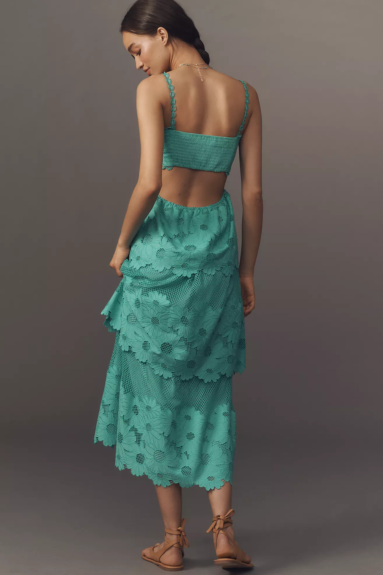 Saylor Elloise Eyelet Tiered Midi Dress | Anthropologie (US)