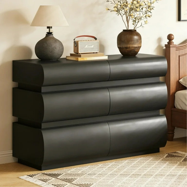 MDQMD Modern Black Dresser & Chests of Drawers with 6 Drawers,Dresser Clothes Storage for Bedroom... | Walmart (US)