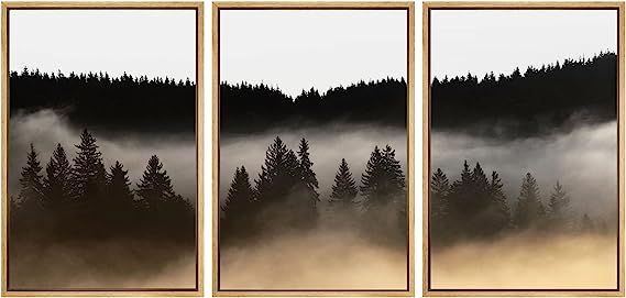 SIGNWIN Framed Canvas Print Wall Art Woodland Nursery Decor Set Misty Dark Mountain Forest Silhou... | Amazon (US)