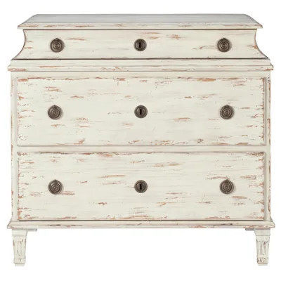 Century Alexandre French Country Cream Pine Wood Distressed Wide Nightstand | Kathy Kuo Home
