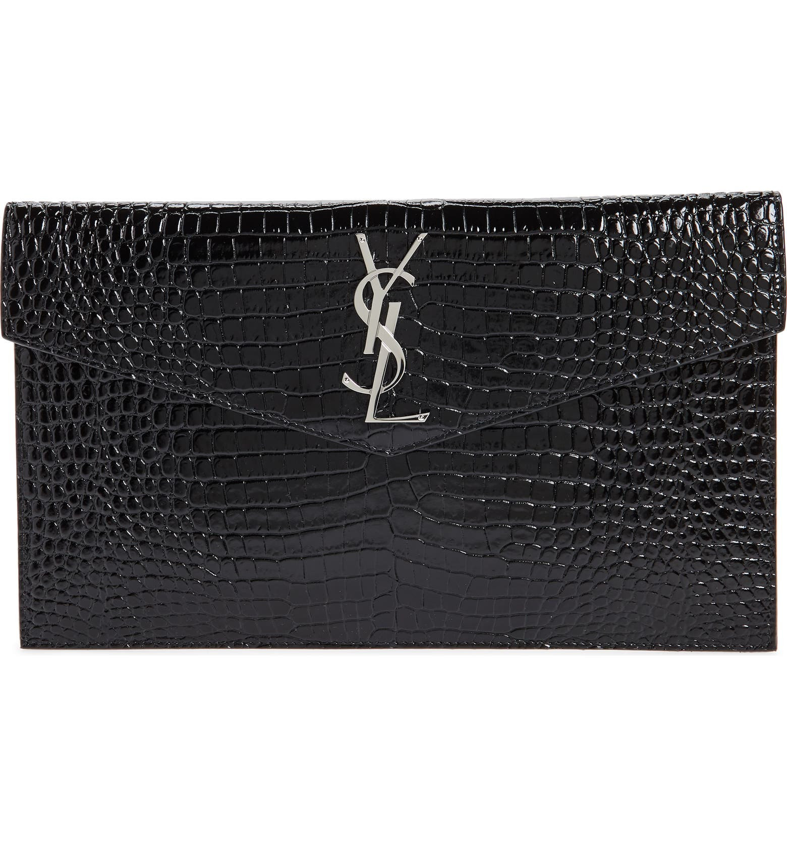 Uptown Croc Embossed Leather Clutch | Nordstrom