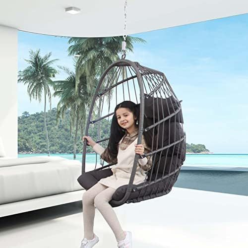 NICESOUL Indoor Outdoor Patio Wicker Hanging Chair Swing Hammock Egg Basket Chairs UV Resistant Cush | Amazon (US)