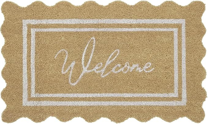 Welcome Door Mats with Borders & Wavy Edges Non-Slip Absorbent Khaki Outdoor Rugs Vintage Farmhou... | Amazon (US)
