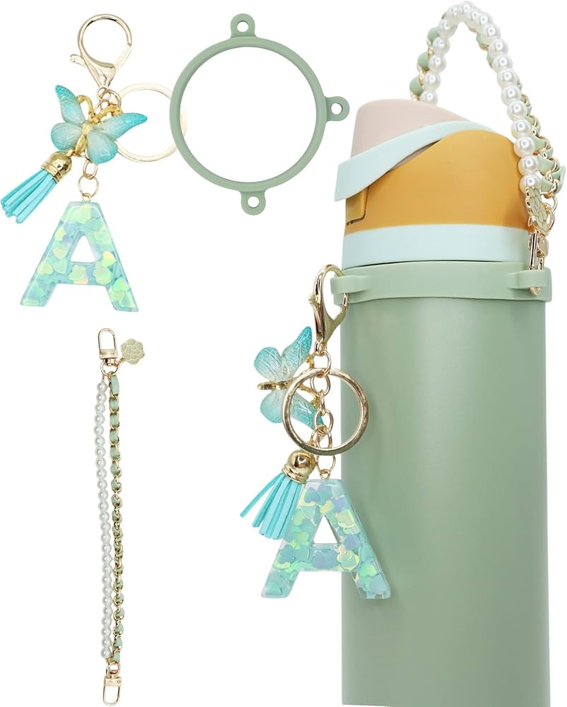 Letter Accessories for Owala Water Bottle 24-40oz, 3PC Cute Initial Keychain & Water Bottle Handl... | Amazon (US)