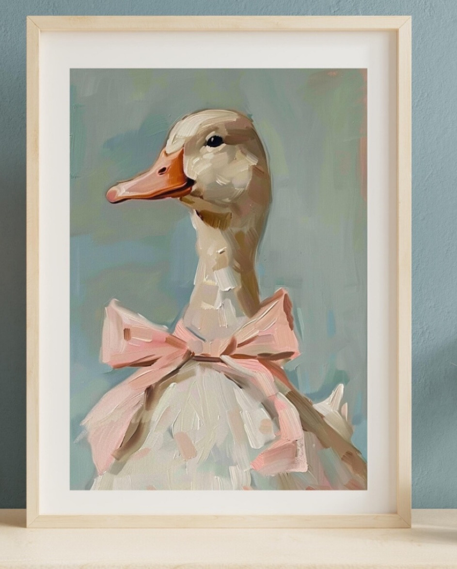 Cute duck with pink bow printable, Vintage Duck Nursery Wall Art, coquette animal Poster, Soft pastel tones painting, Girly room decor grand millennial home decor, duck with bow artwork, girly artwork, nursery, artwork


#LTKHome #LTKFamily #LTKBaby