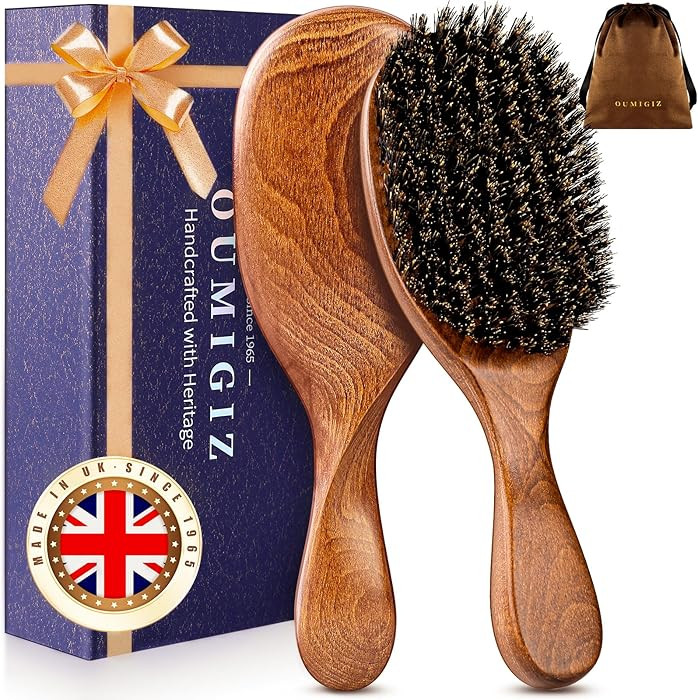Boar Bristle Hair Brush Since 1965 British Craftsmanship, Handmade Natural Wooden Slick Back Hair... | Amazon (US)