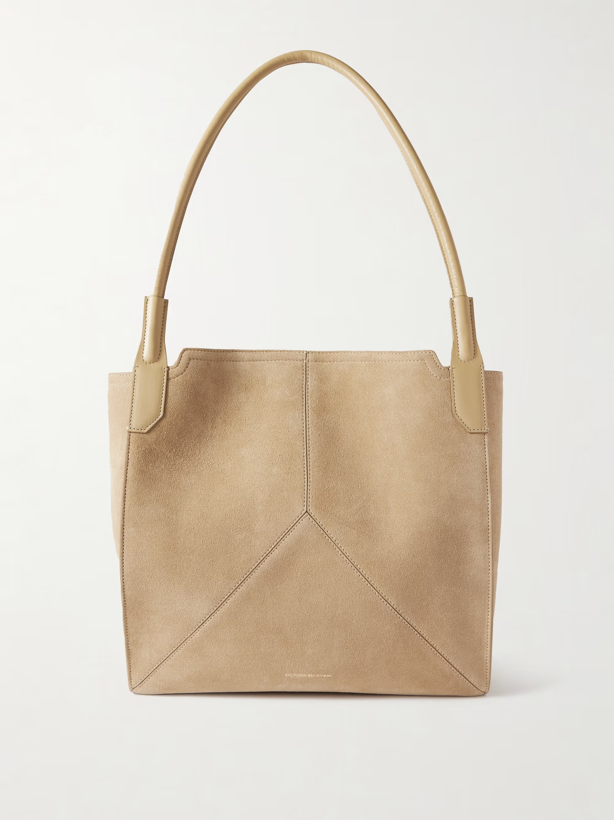The Victoria Soft Mini leather-trimmed suede tote - sand - One Size | NET-A-PORTER (US)