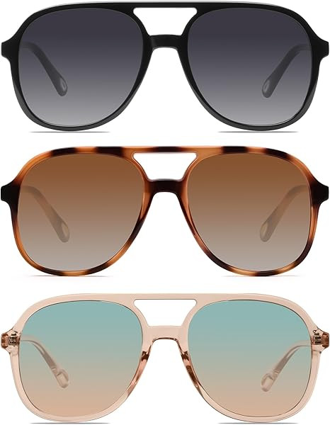 YDAOWKN Retro Square Aviator Sunglasses for Womens Mens Vintage 70s Double Bridge Sun Glasses | Amazon (US)