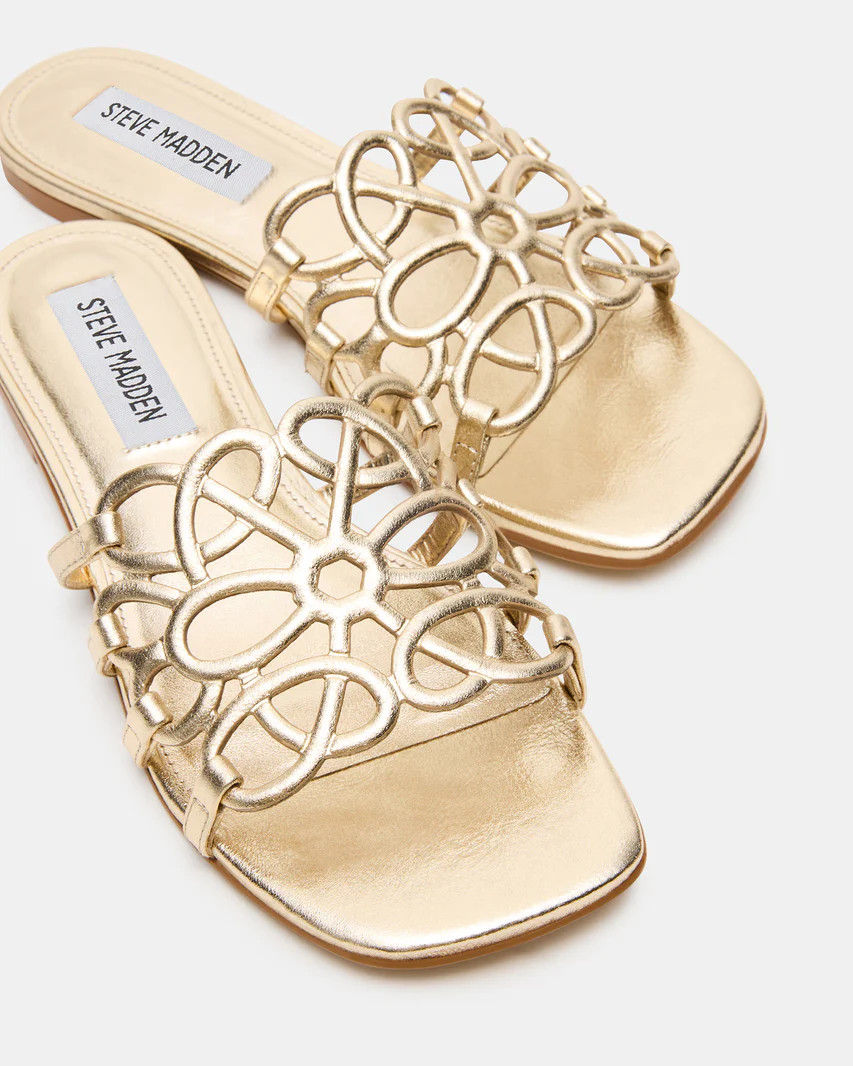 LOTUS Gold Leather Square-Toe Slide Women's Sandal | Steve Madden (US)