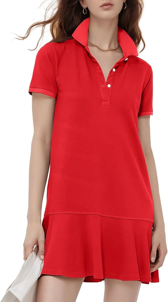 Flygo Womens Polo Dress Collared Short Sleeve Ruffle Golf Tennis T Shirt Sports Workout Mini Summ... | Amazon (US)