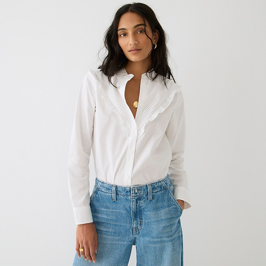 Ruffle-trim cotton poplin button-up | J. Crew US