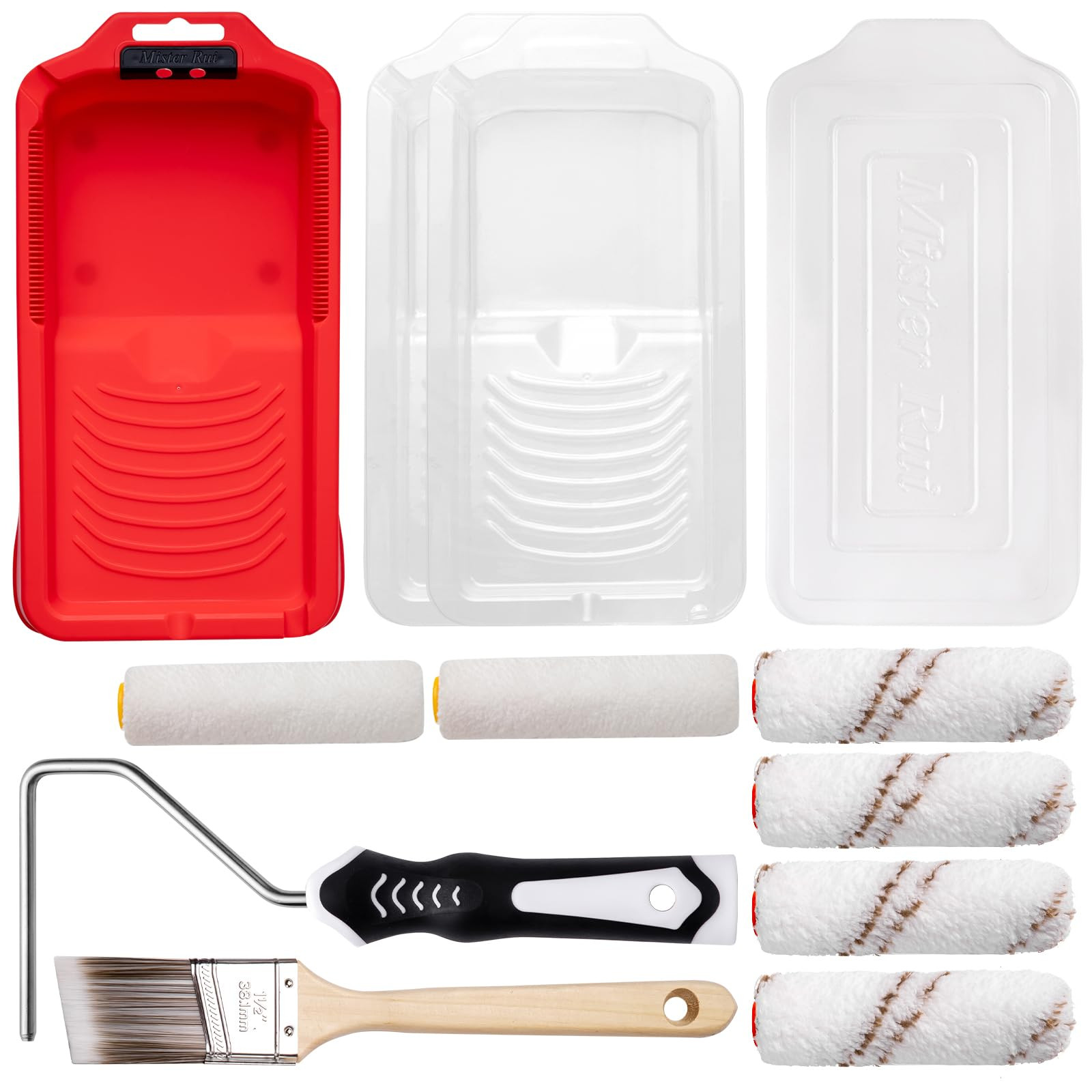 Mister Rui 4 Inch Paint Roller Kit, 12-Piece Mini Roller Set with 6 Microfiber Sleeves, Tray, Lin... | Amazon (US)