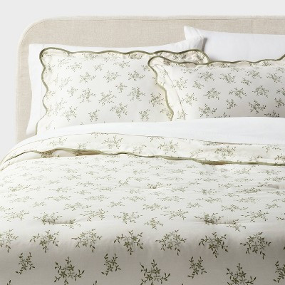 Twin/Twin XL Floral Scallop Comforter and Sham Set Sage Green for Dorm - Threshold\u2122 | Target
