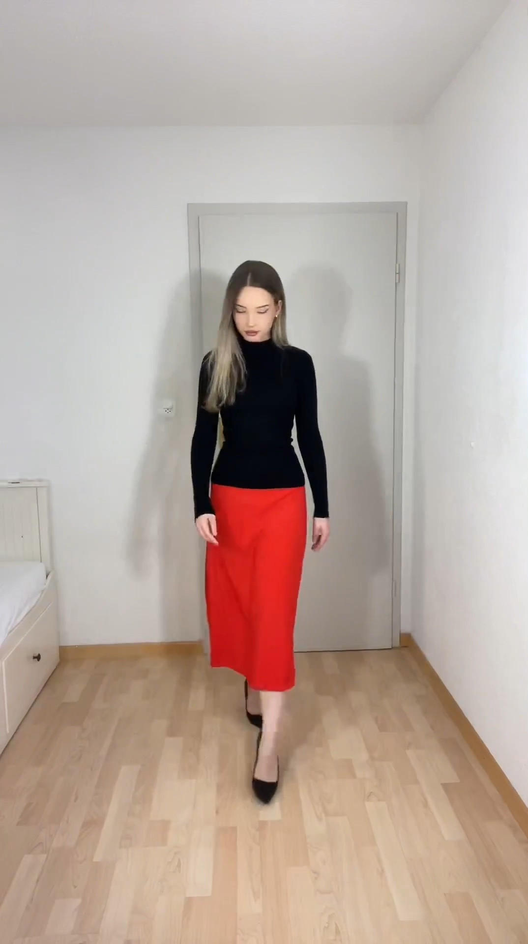 Bold and classic outfit featuring a black fitted turtleneck paired with a vibrant red midi skirt for a statement look. Styled with sleek black heels and a structured black handbag for a chic, polished finish. Perfect for date nights, holiday events, or a classy evening out.

#ClassicStyle #RedMidiSkirt #ChicOutfit #TimelessFashion #ElegantLook #WinterStyleInspo #StatementOutfit #MinimalChic #EffortlessStyle #LTKStylist #LTKClassics #LTKFinds

#LTKHoliday