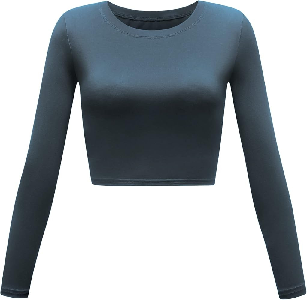 Women's Basic Round Neck Long Sleeve Crop Top | Amazon (US)