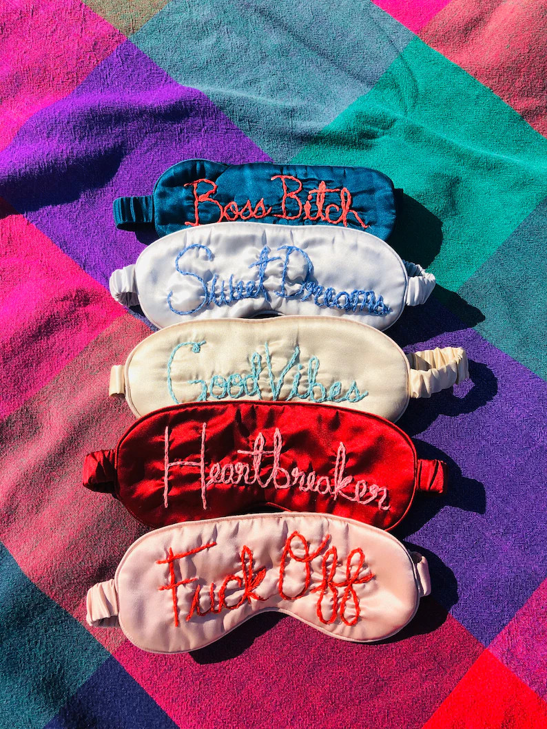 Custom Hand-Embroidered Phrase Eye Masks | Etsy (US)