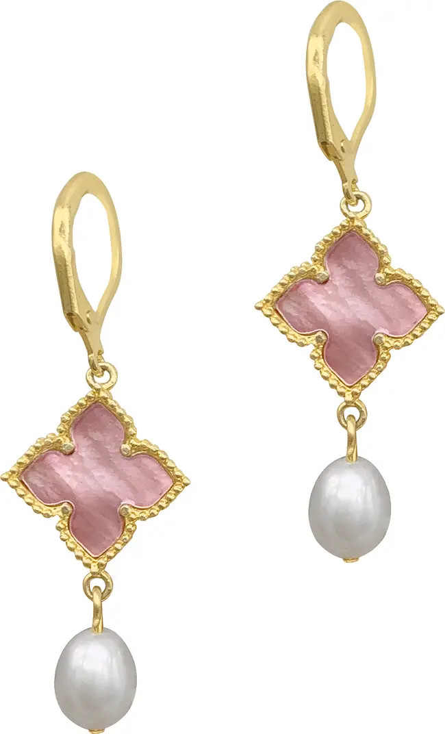 14K Yellow Gold Vermeil Floral and 10mm Cultured Pearl Drop Earrings | Nordstrom Rack