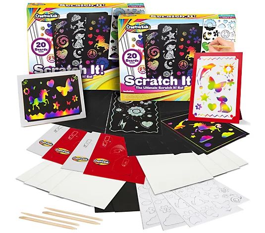 Set of 2 Scratch Art Kits with Stencils & Frames | QVC