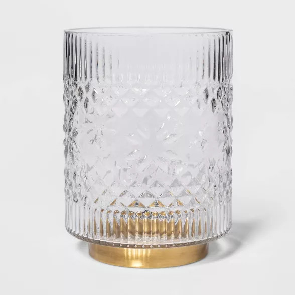 Fair Isle Glass Hurricane Pillar Candle Holder Clear/Gold - Threshold™ | Target