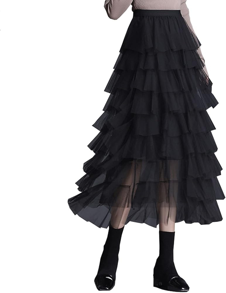 BDQING Women's Elastic Waist Tiered Layered Mesh Ballet Prom Party Tulle Tutu A-line Long Skirt | Amazon (US)