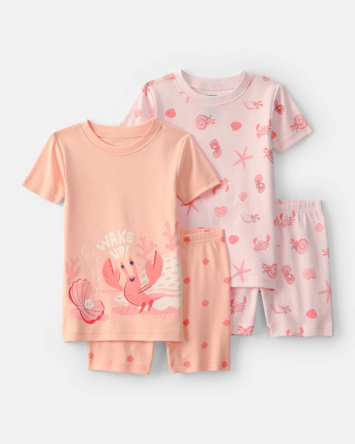 Toddler Girl Seashells 100% Cotton Short-Sleeve Snug Fit 4-Piece Pajama Set - Pink/Orange | Carte... | Carter's Inc