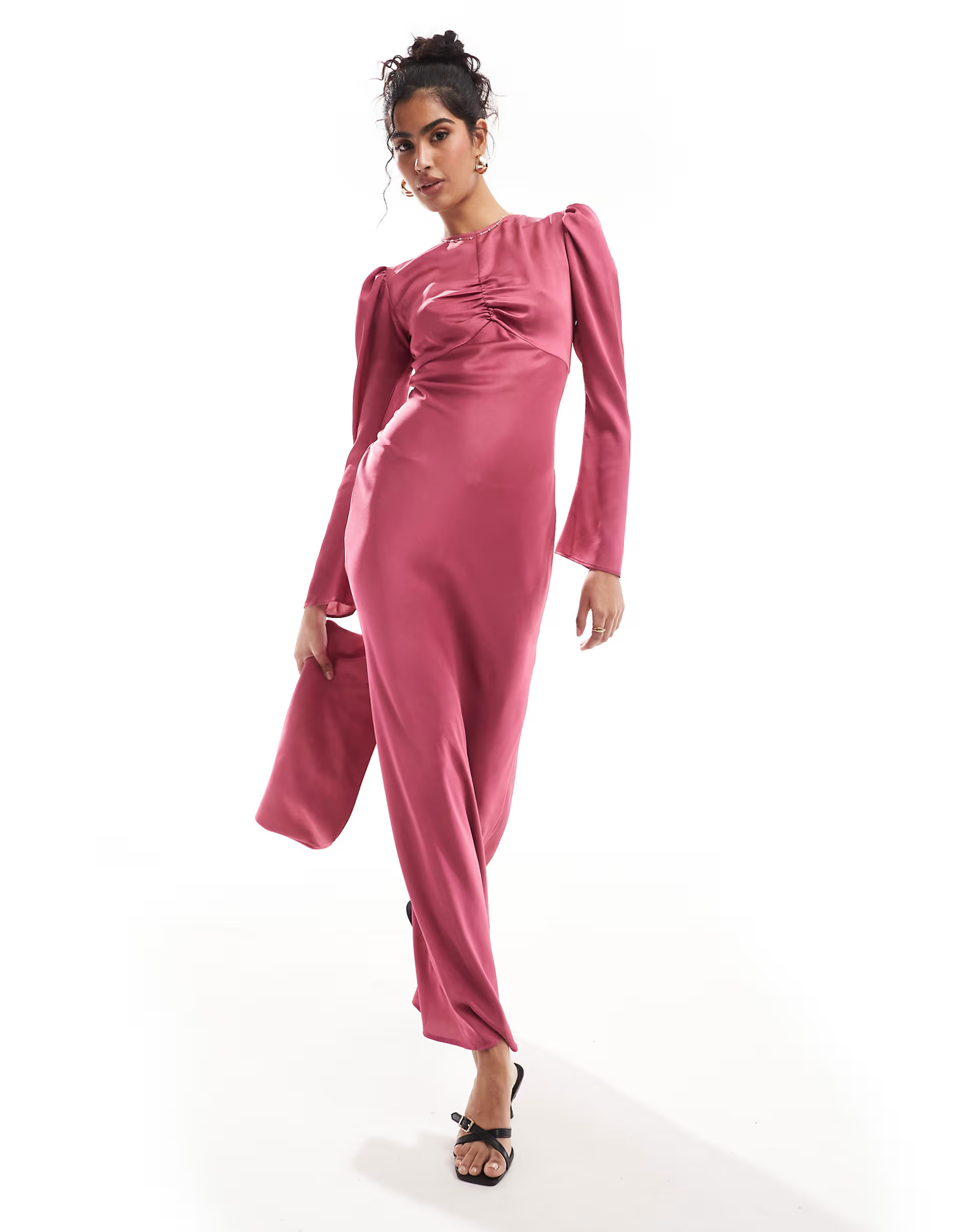 ASOS DESIGN ruched bust detail satin maxi dress in raspberry | ASOS | ASOS (Global)